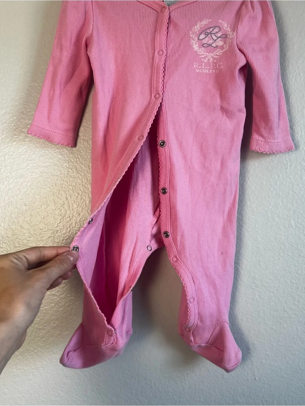 Ralph Lauren Pink Baby Girl Footie Pajama Soft Onesie Cute Snap Button Up 3M
